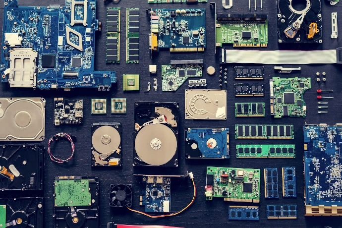 Tech parts layed out on a table